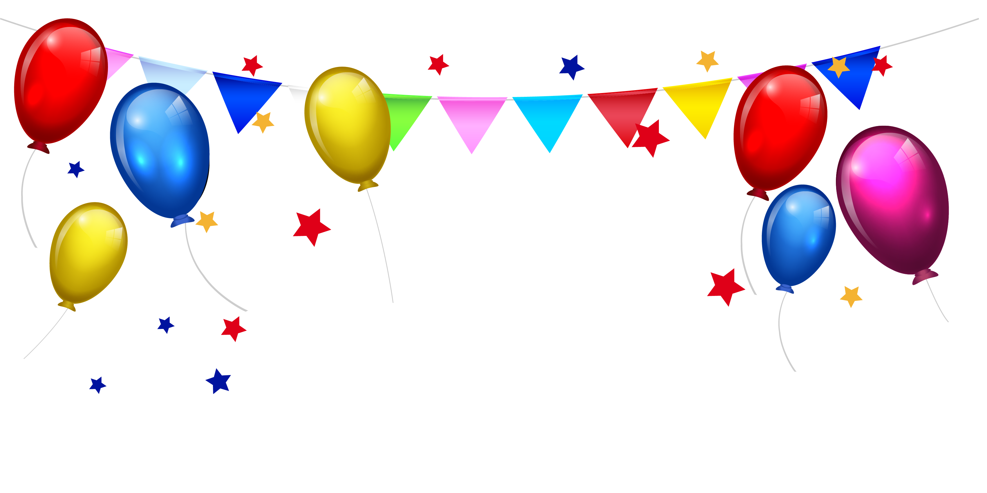 Bunting Balloon Birthday Stars Cake Border Cartoon PNG Image