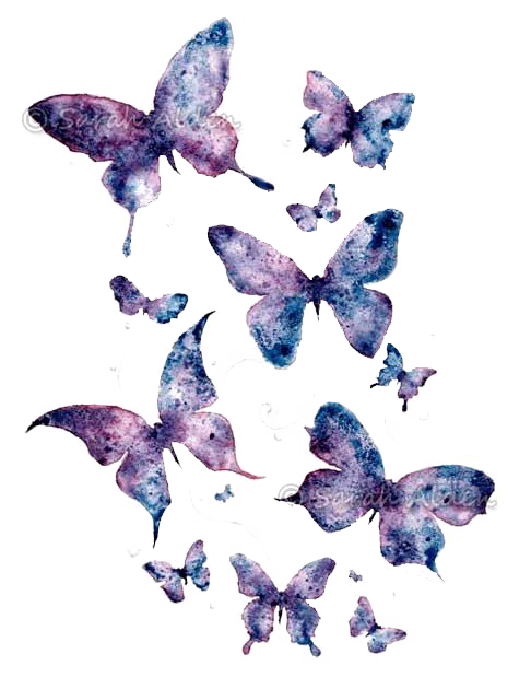 Butterfly Art Purple Watercolor Paper Painting PNG Image