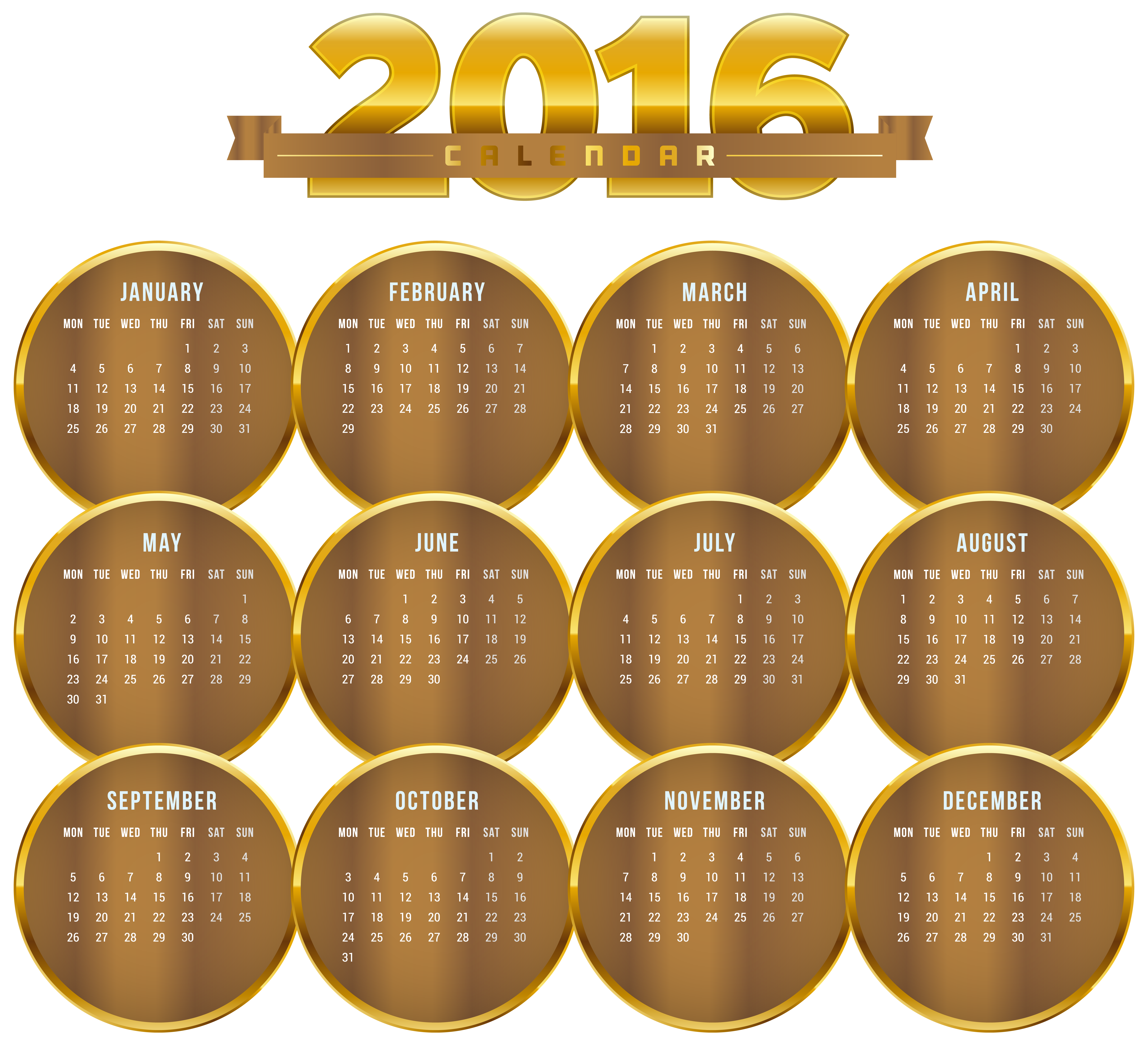 Gold Lunar Time Calendar 2016 Transparent PNG Image