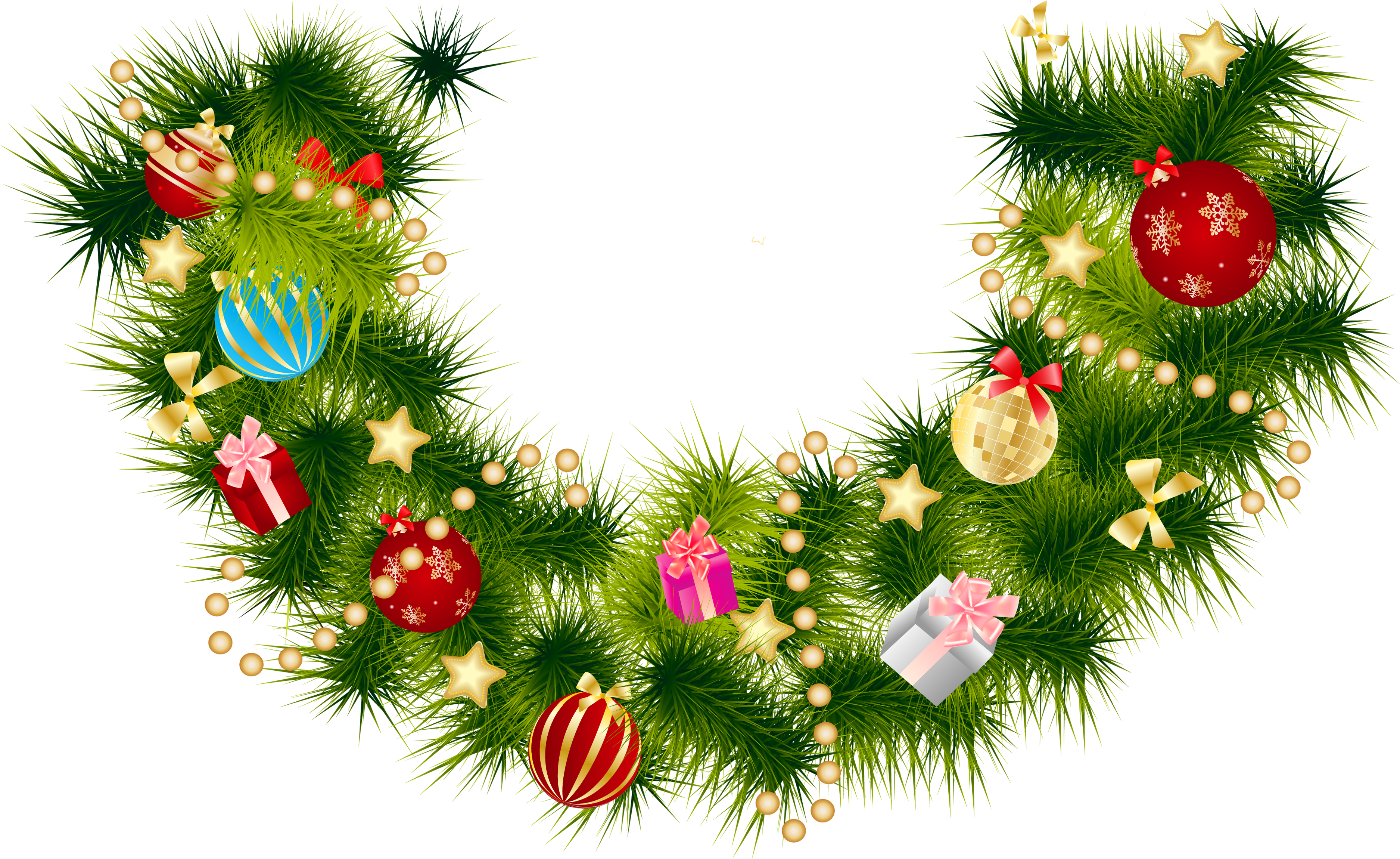 Ornaments Garland Wreath Pine Branch With Christmas PNG Image