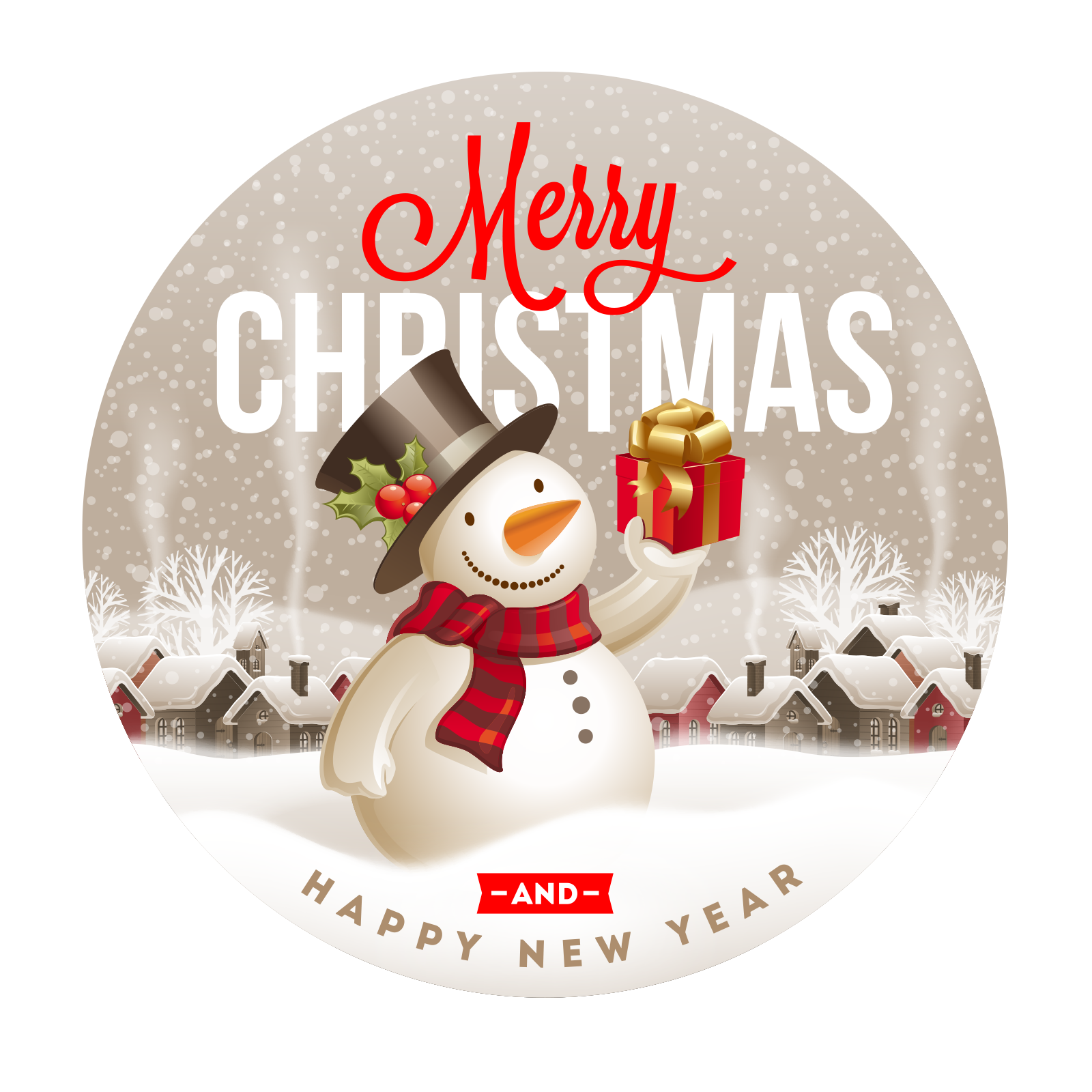 Snowman Cute Claus Label Santa Year Christmas PNG Image