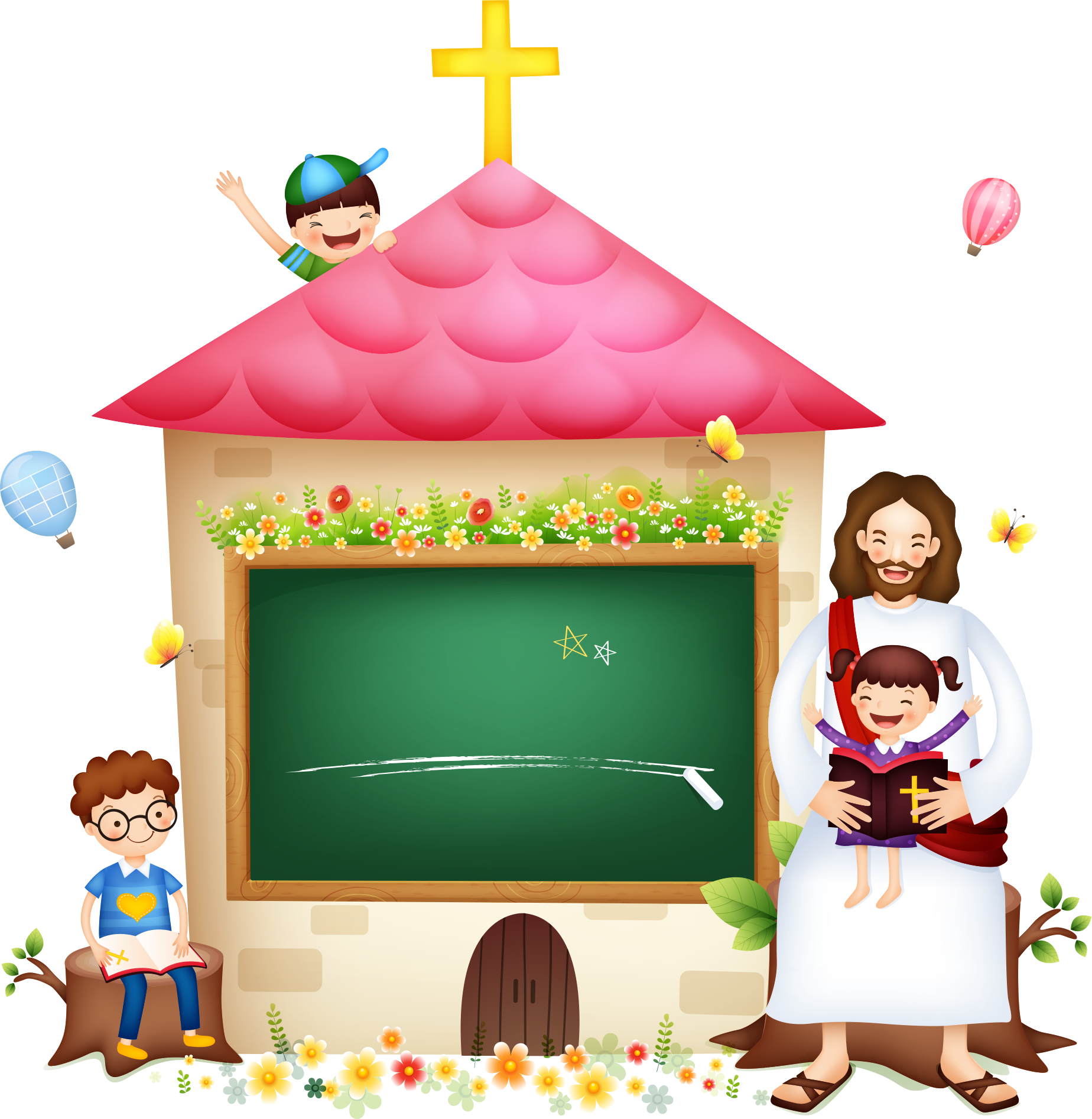 Bible Illustration Jesus Religion Christianity With Children PNG Image