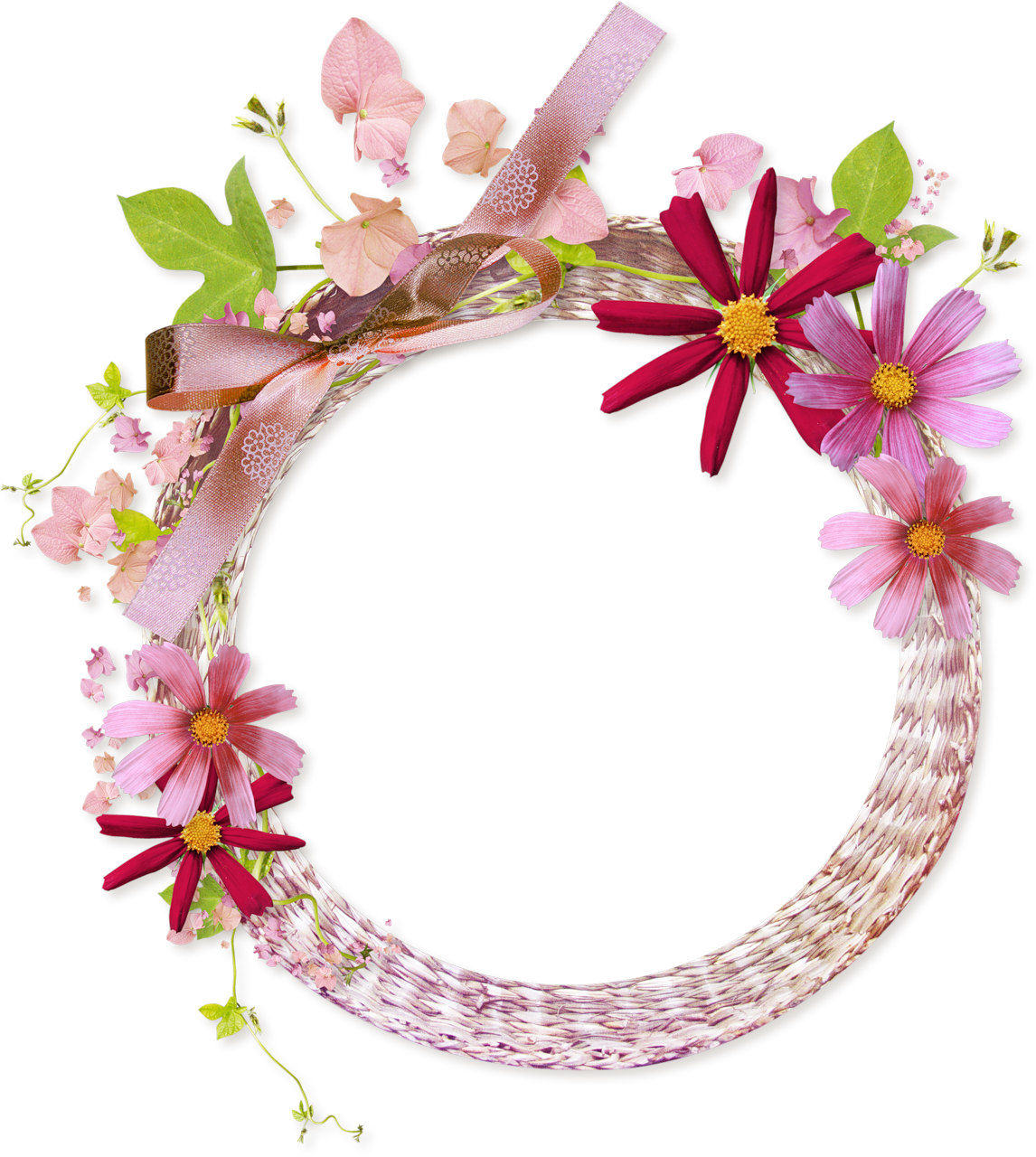 Pink Flower Frame Transparent Background PNG Image