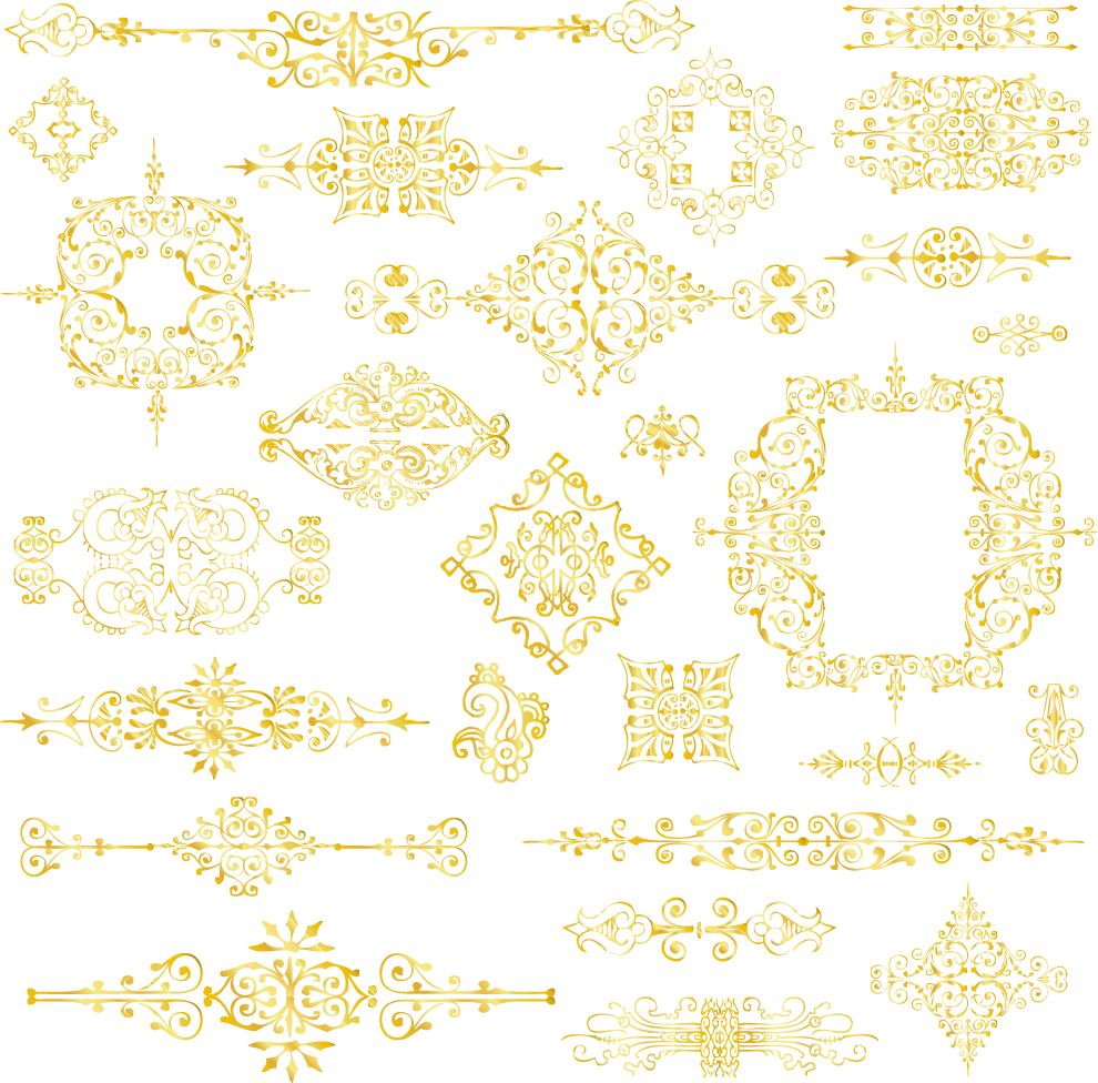 Golden Flower Pattern Frame Material Yellow PNG Image