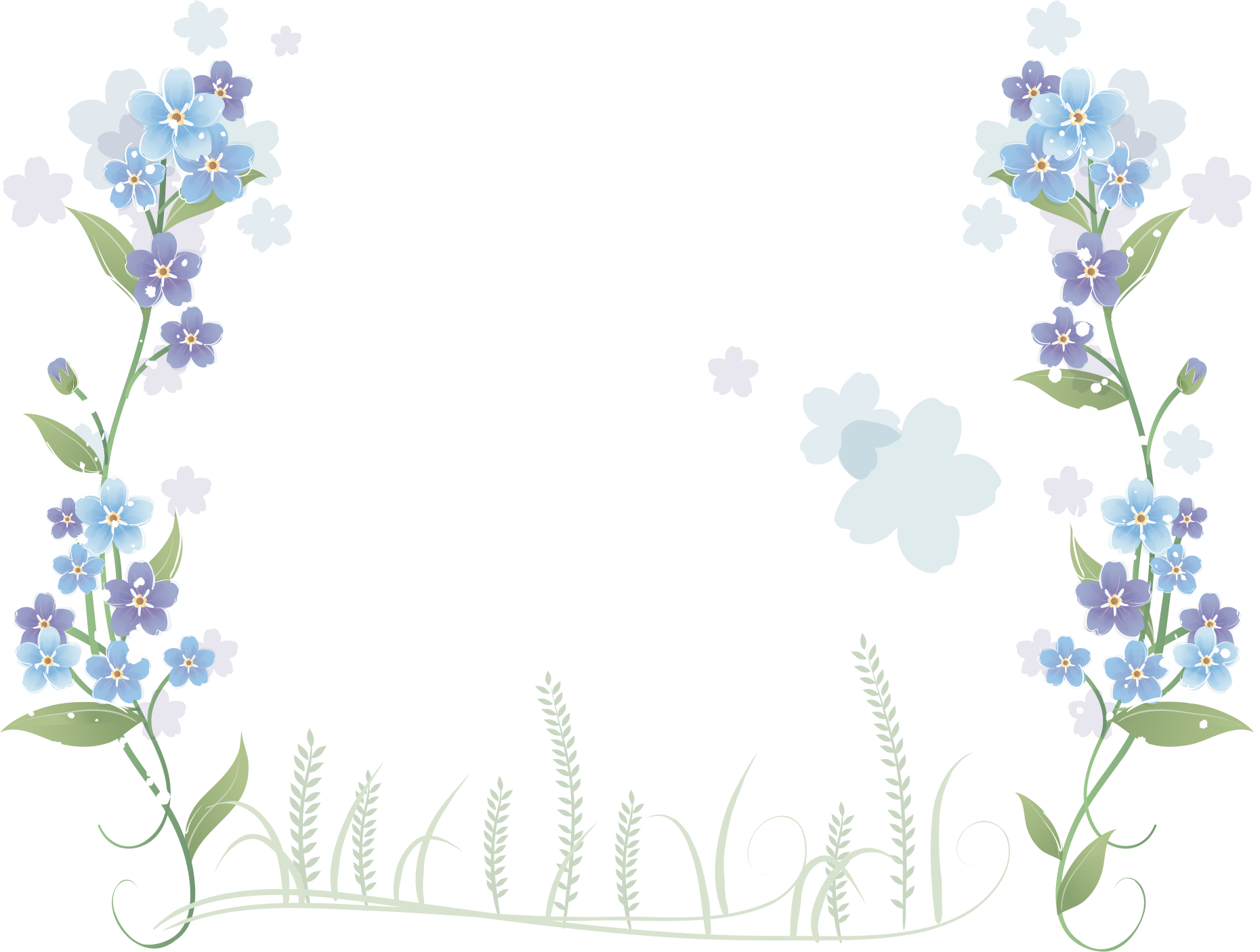 Blue Flowers Flower Border Hand-Painted Free Clipart HQ PNG Image