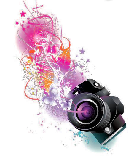 Pink Graphic Purple Text Lens Camera Design PNG Image