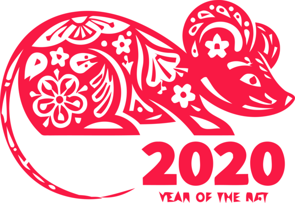 New Year Font Line Art Sticker For Happy 2020 Celebration PNG Image