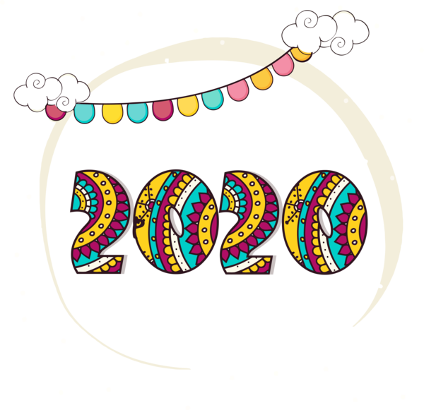 New Year Text Circle Font For Happy 2020 Celebration PNG Image