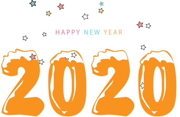 New Year Text Font Line For Happy 2020 Colors PNG Image
