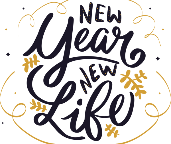 New Year Font Calligraphy Text For Happy Greeting Cards PNG Image