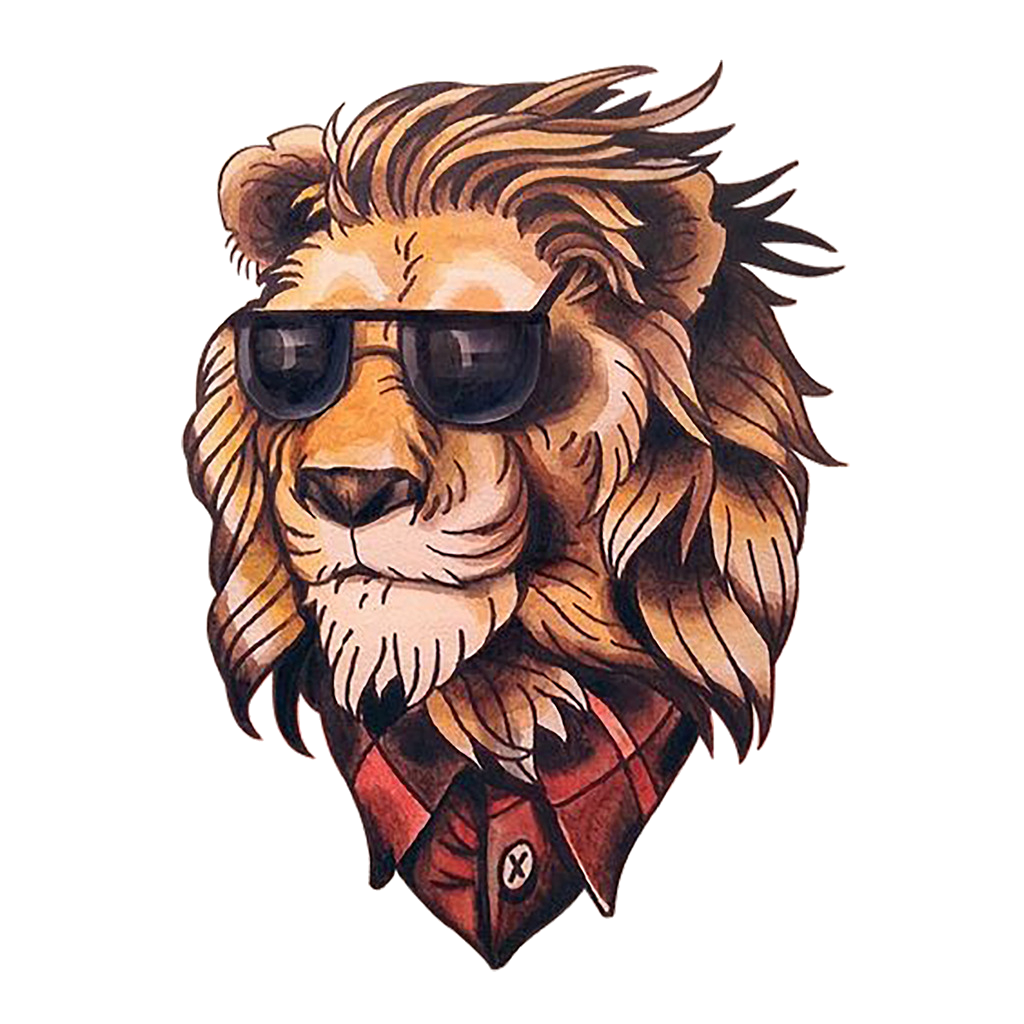 School Old Painted Flash (Tattoo) Head Lion PNG Image