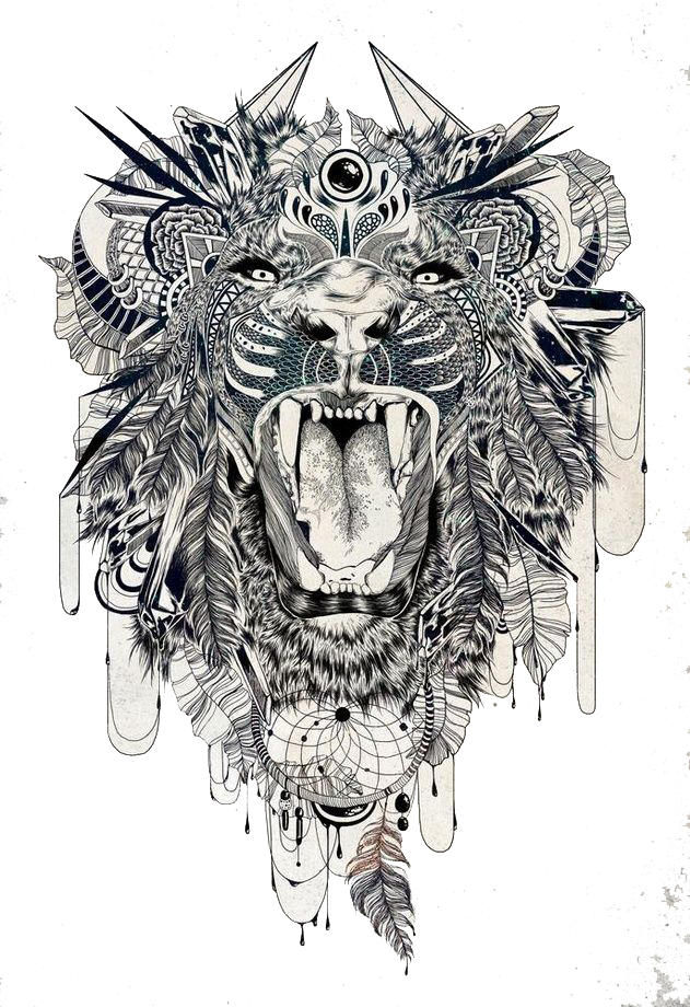 Tattoo Sleeve Tiger Lion Beast Lower-Back PNG Image