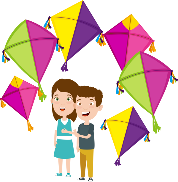 Makar Sankranti Line Kite Child For Happy 2020 PNG Image