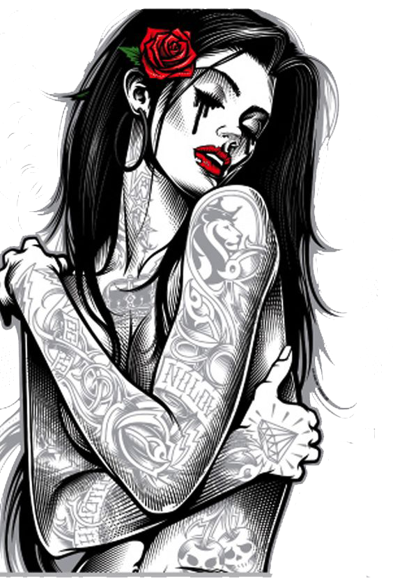Tattoo Style Woman Art Chicano T-Shirt Gothic PNG Image