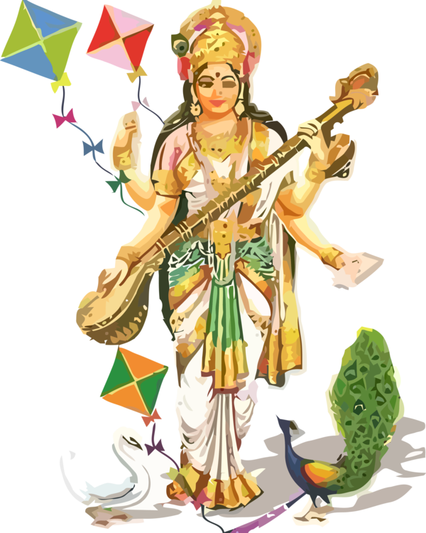 Vasant Panchami Cartoon Costume Design Mythology For Happy Decoration PNG Image