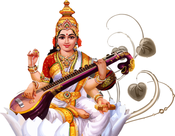 Vasant Panchami Veena Musical Instrument Saraswati For Happy Lights PNG Image