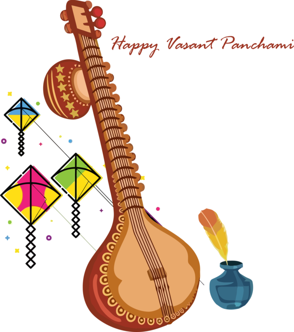 Vasant Panchami String Instrument Musical For Happy Quote PNG Image