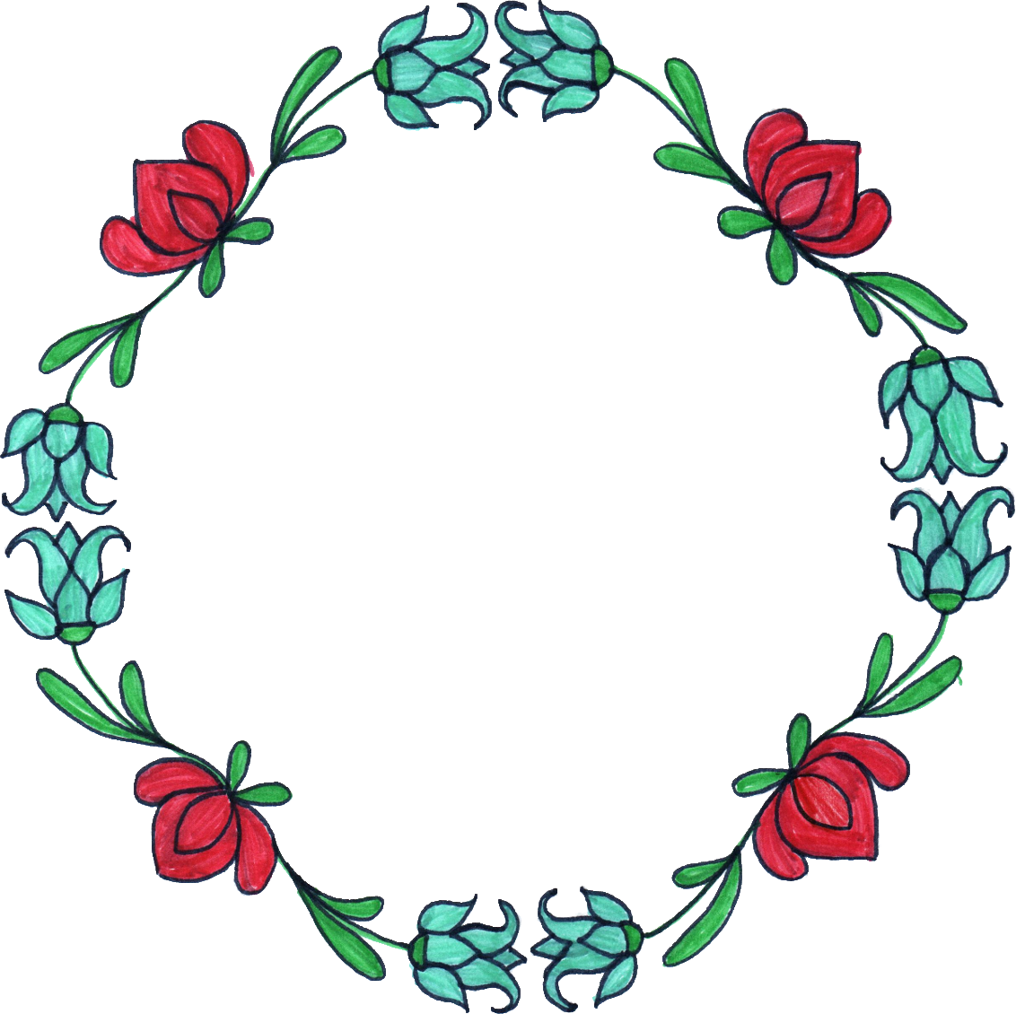 Floral Circle Border Drawing Frame PNG Image