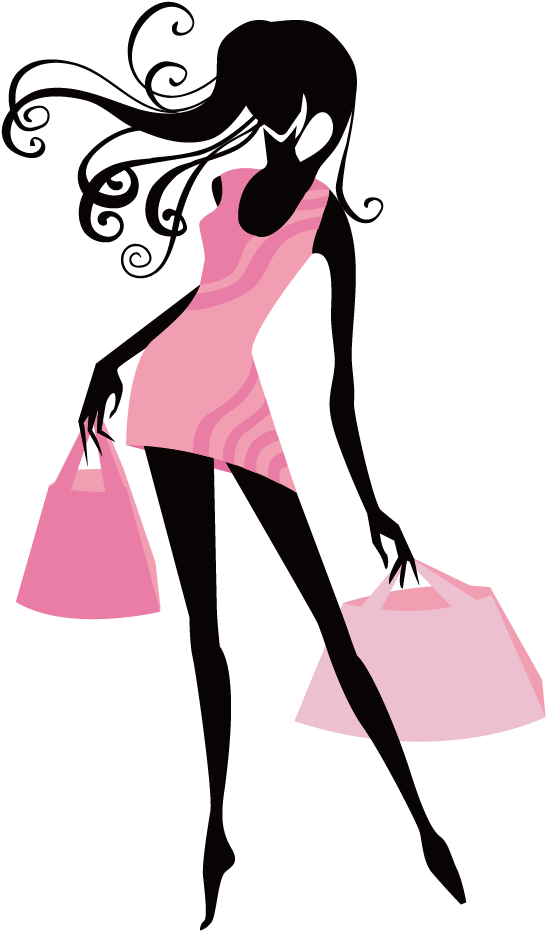 Pink Dress Girl Vector Shopping PNG Image