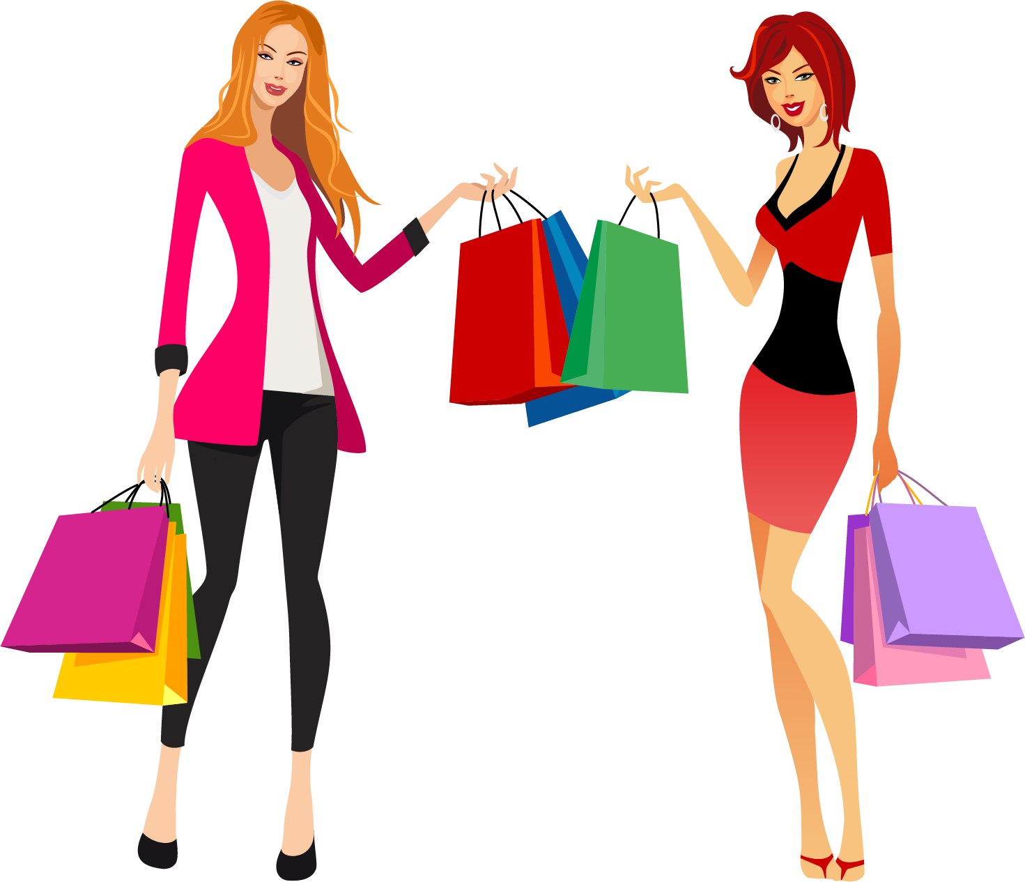 Bags Smiling Vector Shopping Girl PNG Image