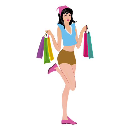 Smiling Vector Shopping Girl Shorts PNG Image