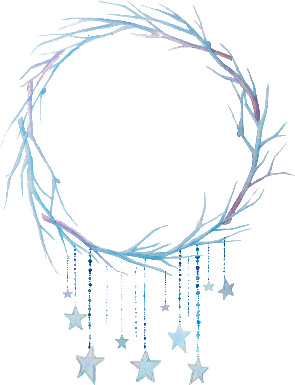 Blue Dreamcatcher Wreath Illustration Creative Watercolor Hand-Painted PNG Image