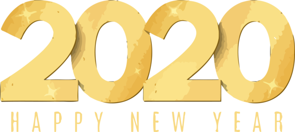 New Years 2020 Text Font Yellow For Happy Year Decoration PNG Image