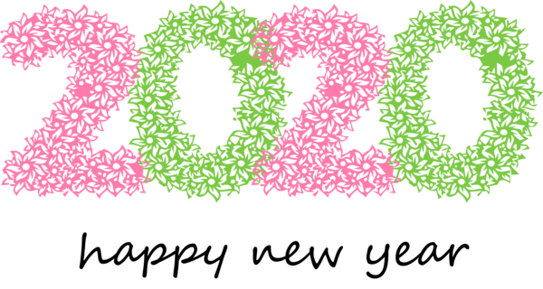 New Year Text Green Pink For Happy 2020 Themes PNG Image