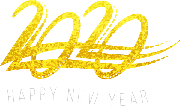 Happy New Year 2020 Text Yellow Font For Holiday PNG Image