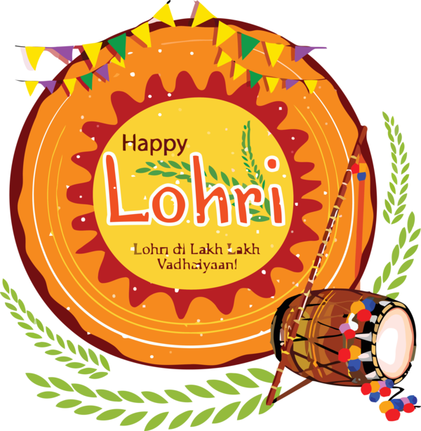 Lohri Orange Indian Musical Instruments For Happy Themes PNG Image