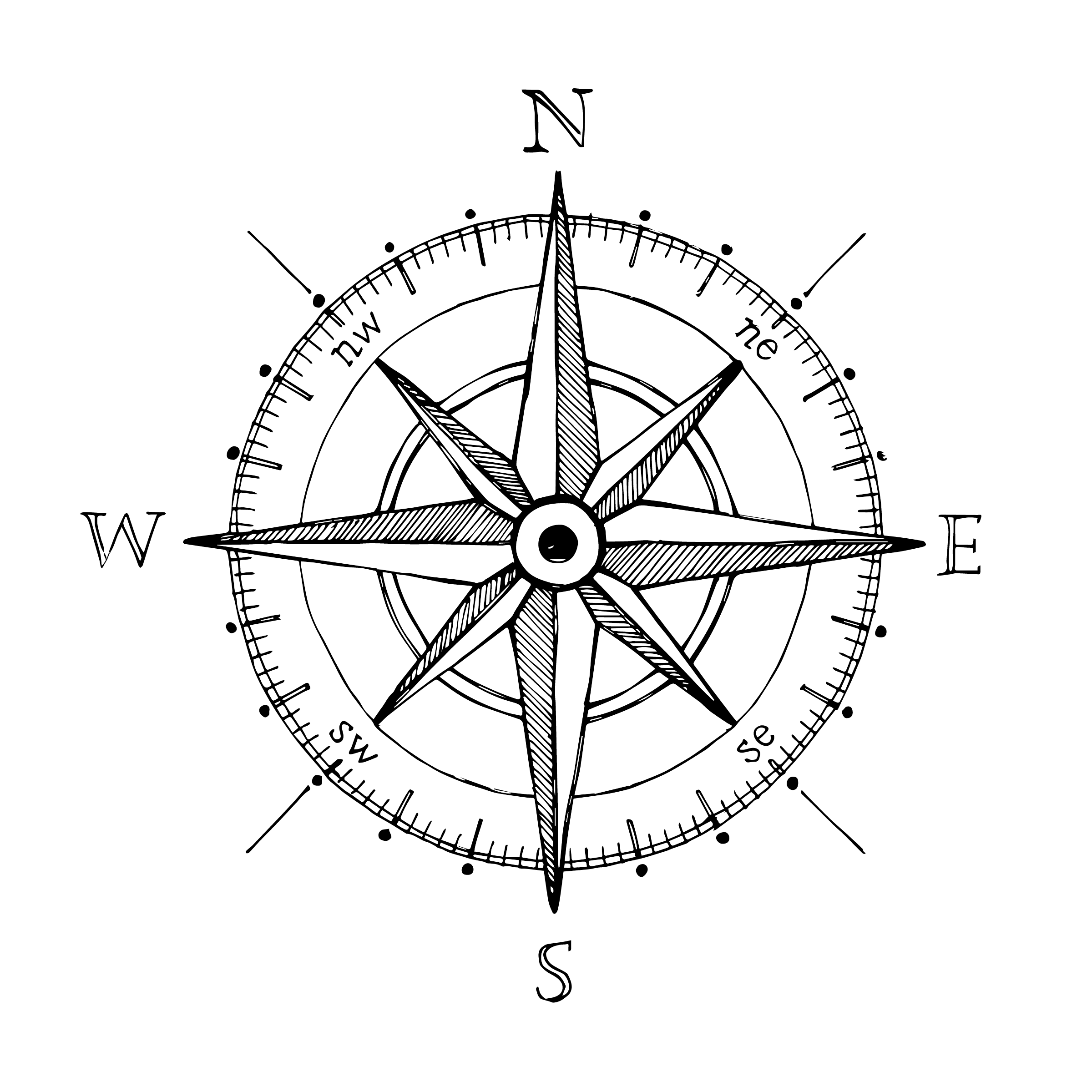 Wheel Art Rose Compass Line Drawing PNG Image