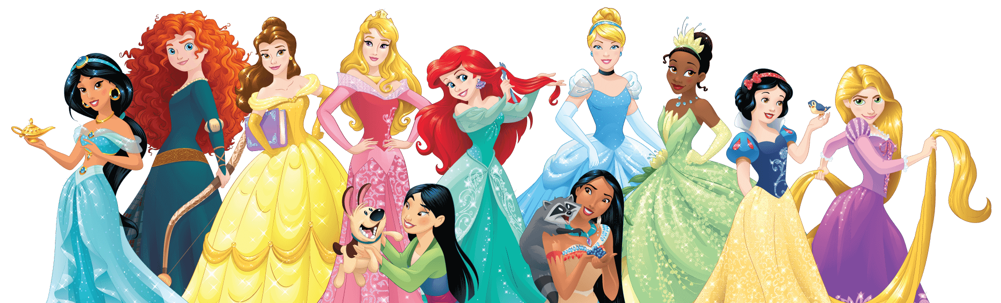 Ariel Belle Aurora Jasmine Rapunzel Princess Disney PNG Image