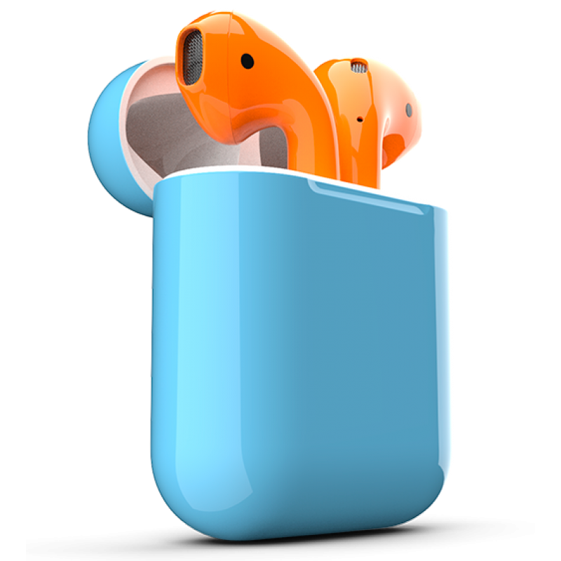 Airpods Apple Headphones Orange Earbuds Technology PNG Image