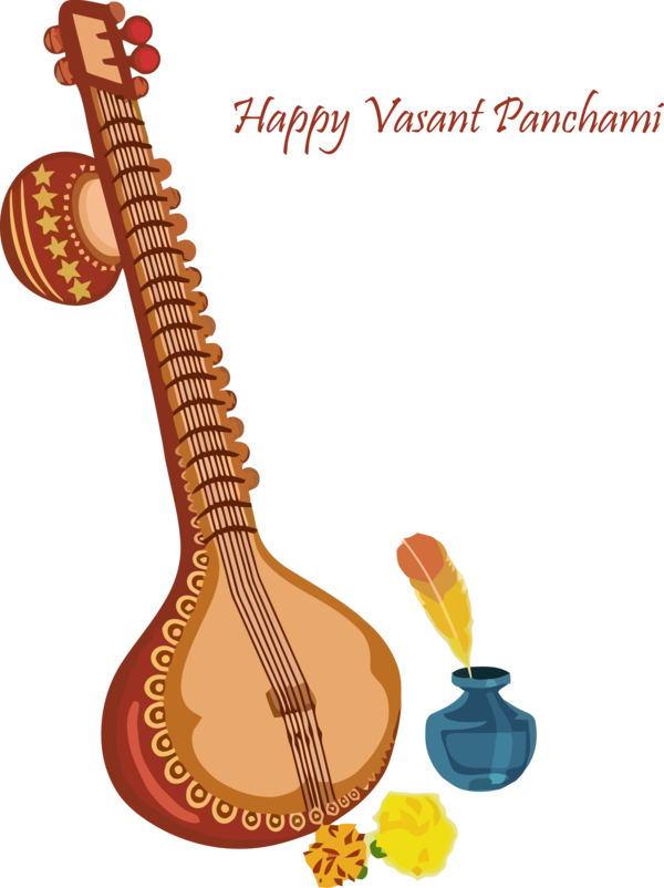 Vasant Panchami String Instrument Musical For Happy Ball Drop PNG Image