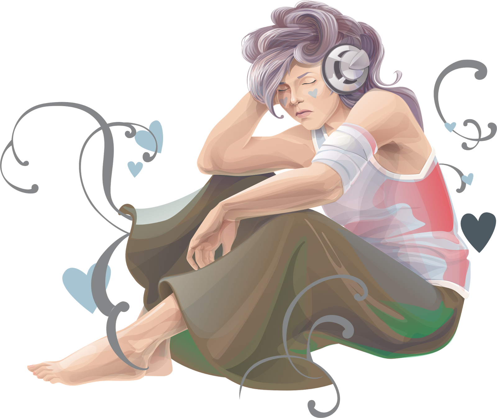 Girl Vector Music Listening Download HQ PNG Image
